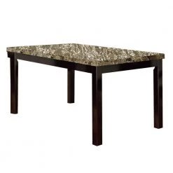60 in. 1-Piece Brown Faux Marble and Pine Wood Dining Table by Benjara