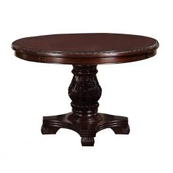 Traditional Dark Cherry Brown Round Dining Table by Benjara