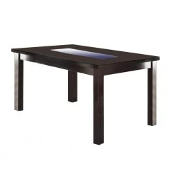 Brown Wooden Dining Table with Tempered Glass Top by Benjara