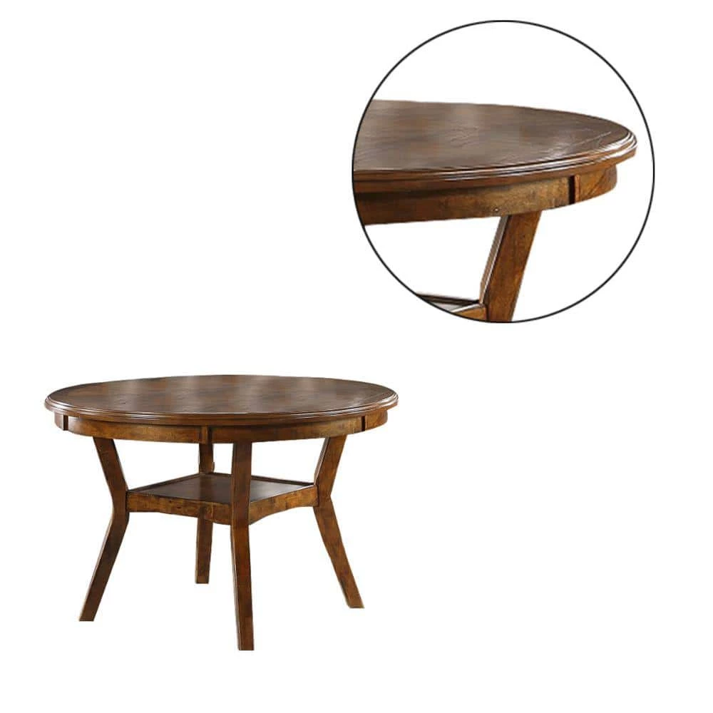 47 in. Walnut Brown Round Top Wooden Dining Table with Boomerang Legs by Benjara 4 47 in. Walnut Brown Round Top Wooden Dining Table with Boomerang Legs by Benjara - Image 4