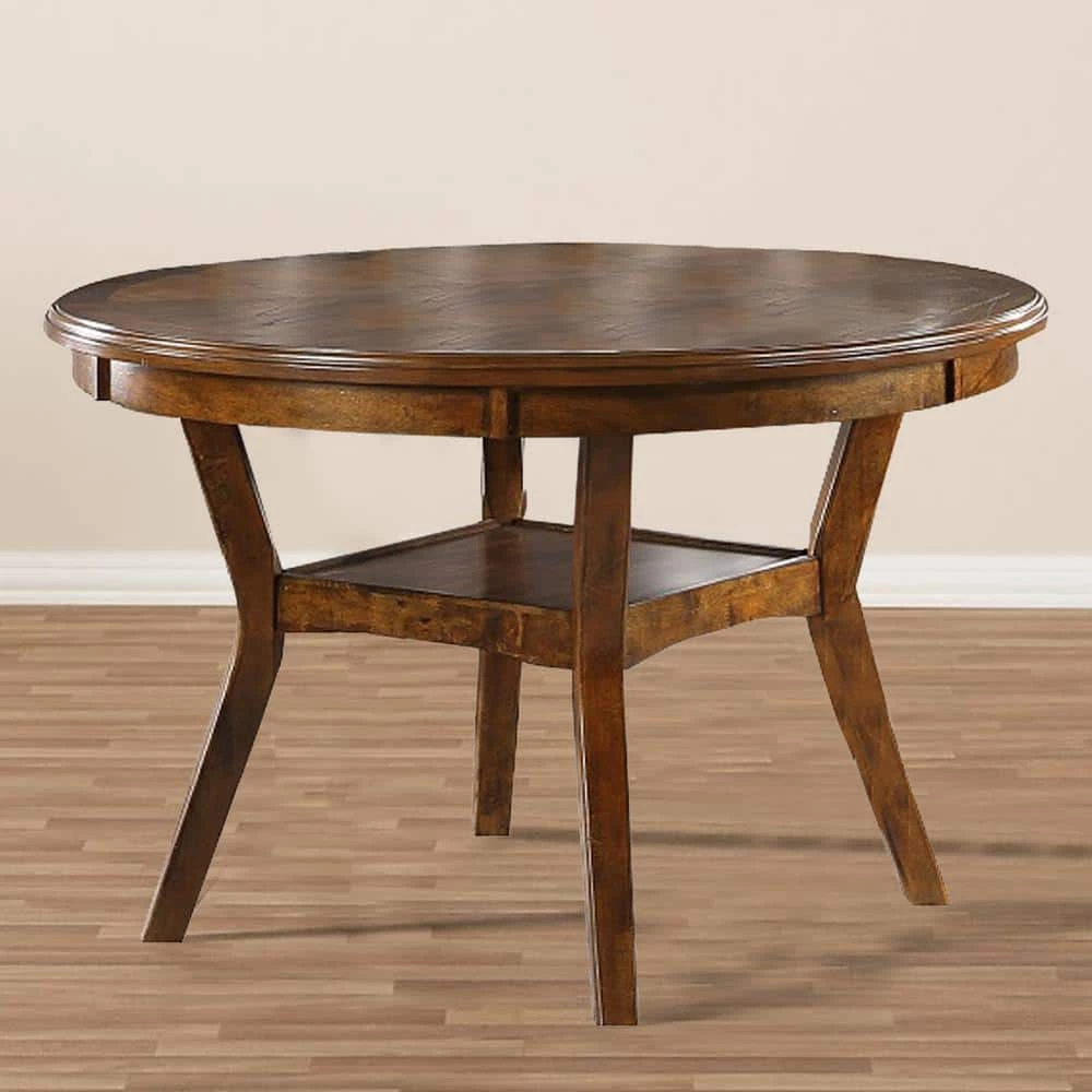 47 in. Walnut Brown Round Top Wooden Dining Table with Boomerang Legs by Benjara 6 47 in. Walnut Brown Round Top Wooden Dining Table with Boomerang Legs by Benjara - Image 6
