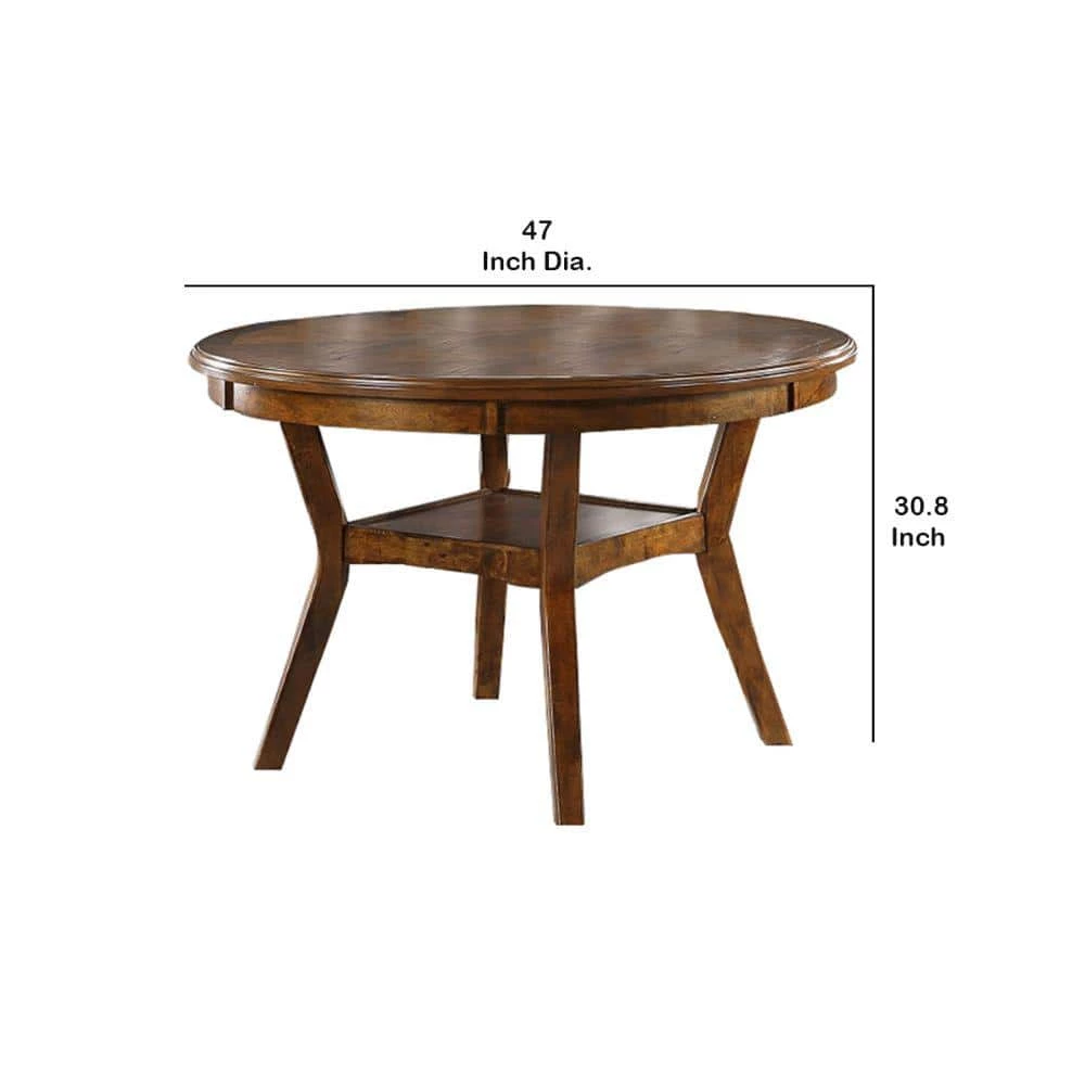 47 in. Walnut Brown Round Top Wooden Dining Table with Boomerang Legs by Benjara 5 47 in. Walnut Brown Round Top Wooden Dining Table with Boomerang Legs by Benjara - Image 5
