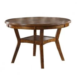 47 in. Walnut Brown Round Top Wooden Dining Table with Boomerang Legs by Benjara