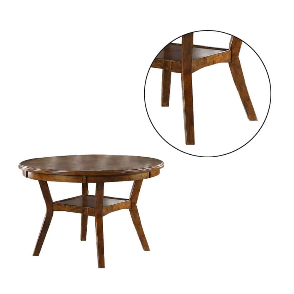 47 in. Walnut Brown Round Top Wooden Dining Table with Boomerang Legs by Benjara 2 47 in. Walnut Brown Round Top Wooden Dining Table with Boomerang Legs by Benjara - Image 2