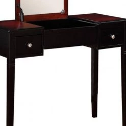 30" H x 36" W x 18" L Transitional Brown Wooden 2 Piece Vanity Set with Flip Top Mirror by Benjara -Cheap Benjara Store brown benjara makeup vanities bm238472 1f 1000