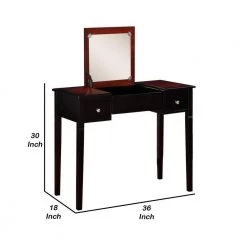 30" H x 36" W x 18" L Transitional Brown Wooden 2 Piece Vanity Set with Flip Top Mirror by Benjara -Cheap Benjara Store brown benjara makeup vanities bm238472 44 1000