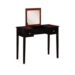 30" H x 36" W x 18" L Transitional Brown Wooden 2 Piece Vanity Set with Flip Top Mirror by Benjara