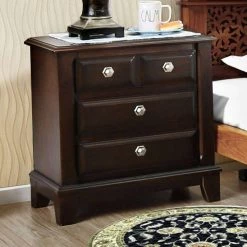 Contemporary 3-Drawer Night Stand In Brown Cherry Finish 17 in. L x 28.38 in. W x 29.38 in. H by Benjara -Cheap Benjara Store brown benjara nightstands bm123250 31 1000