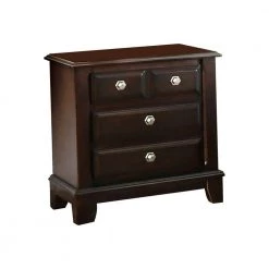 Contemporary 3-Drawer Night Stand In Brown Cherry Finish 17 in. L x 28.38 in. W x 29.38 in. H by Benjara