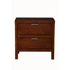 2-Drawers Brown Subtle Finish Wooden Nightstand 24" H x 24" W x 16" H by Benjara