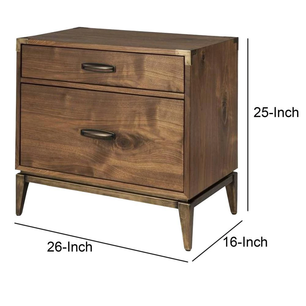 2-Drawer Brown Wooden Nightstand 16 in. L x 26 in. W x 25 in. H by Benjara 5 2-Drawer Brown Wooden Nightstand 16 in. L x 26 in. W x 25 in. H by Benjara - Image 5