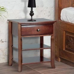 Traditional Style 1-Drawer Brown Wooden Nightstand with 2-Open Shelves 16 in. L x 18 in. W x 24 in. H by Benjara -Cheap Benjara Store brown benjara nightstands bm203361 31 1000