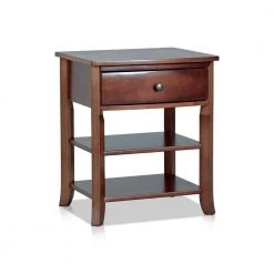Traditional Style 1-Drawer Brown Wooden Nightstand with 2-Open Shelves 16 in. L x 18 in. W x 24 in. H by Benjara