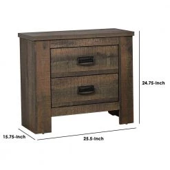 2-Drawer Brown Wooden Nightstand with Saw Hewn Texture 24.75 in. L x 25.5 in. W x 15.75 in. H by Benjara -Cheap Benjara Store brown benjara nightstands bm242629 44 1000