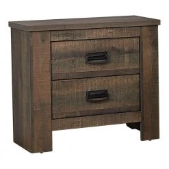 2-Drawer Brown Wooden Nightstand with Saw Hewn Texture 24.75 in. L x 25.5 in. W x 15.75 in. H by Benjara