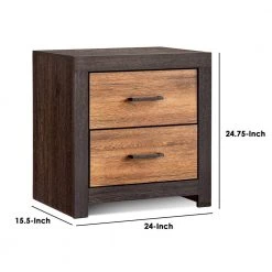 2-Drawer Brown Dual Tne Nightstand with Metal Bar Pulls 24.75 in. H x 24 in. W x 24.75 in. L by Benjara -Cheap Benjara Store brown benjara nightstands bm242640 44 1000