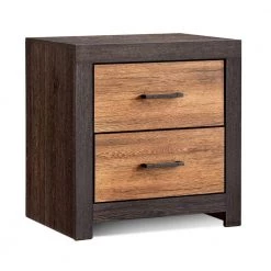 2-Drawer Brown Dual Tne Nightstand with Metal Bar Pulls 24.75 in. H x 24 in. W x 24.75 in. L by Benjara