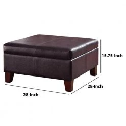 28 in. L x 28 in. W x 15.75 in. H Brown Large Leatherette Upholstered Wooden Ottoman with Hinged Storage by Benjara -Cheap Benjara Store brown benjara ottomans bm195755 44 1000