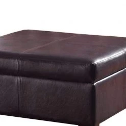 28 in. L x 28 in. W x 15.75 in. H Brown Large Leatherette Upholstered Wooden Ottoman with Hinged Storage by Benjara -Cheap Benjara Store brown benjara ottomans bm195755 4f 1000