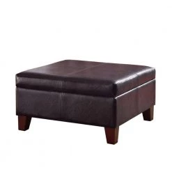 28 in. L x 28 in. W x 15.75 in. H Brown Large Leatherette Upholstered Wooden Ottoman with Hinged Storage by Benjara