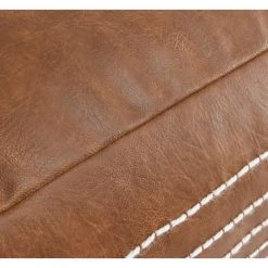 Brown Yarn Embroidery Square Vegan Faux Leather Pouf with Tassels by Benjara -Cheap Benjara Store brown benjara ottomans bm276949 1f 1000
