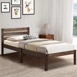 Simply Design Brown Twin Bed with Wooden Slatted Headboard by Benjara -Cheap Benjara Store brown benjara platform beds bm155990 44 1000