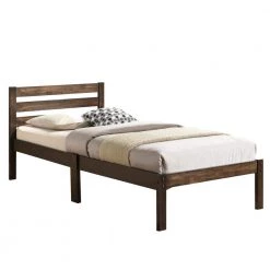 Simply Design Brown Twin Bed with Wooden Slatted Headboard by Benjara