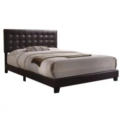 Transitional Style Brown Queen Size Padded Bed by Benjara