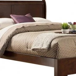 Brown Rubberwood Queen Size Low Footboard Sleigh Bed by Benjara -Cheap Benjara Store brown benjara platform beds bm171938 a0 1000