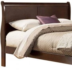 Brown Rubberwood Queen Size Low Footboard Sleigh Bed by Benjara -Cheap Benjara Store brown benjara platform beds bm171938 c3 1000