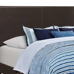 Leather Upholstered Brown Queen Size Platform Bed by Benjara -Cheap Benjara Store brown benjara platform beds bm182794 1f 1000