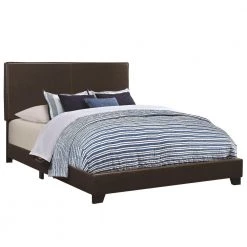 Leather Upholstered Brown Queen Size Platform Bed by Benjara