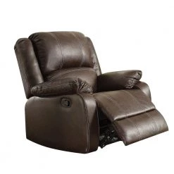 Brown Leather Upholstered Metal Rocker Reclining Chair by Benjara