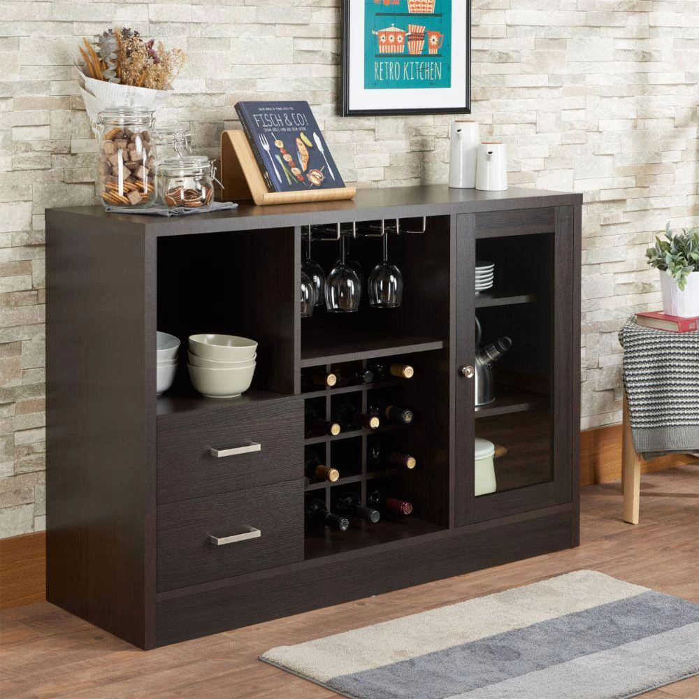 Espresso Brown with 1- Side Door Storage Cabinets and 2-Drawers Wooden Server 47 in. L x 16 in. W x 33 in. H by Benjara 8 Espresso Brown with 1- Side Door Storage Cabinets and 2-Drawers Wooden Server 47 in. L x 16 in. W x 33 in. H by Benjara - Image 8