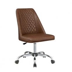 Brown Leatherette Office Chair with Sloped Back and Diamond Stitching by Benjara