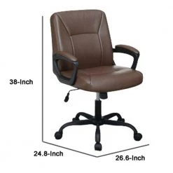Brown Metal Leatherette Office Chair with Curved Arms and Leatherette Upholstery by Benjara -Cheap Benjara Store brown benjara task chairs bm266478 44 1000