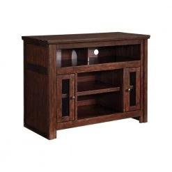 42 in. Brown Composite TV Stand Fits TVs Up to 40 in. with Storage Doors by Benjara