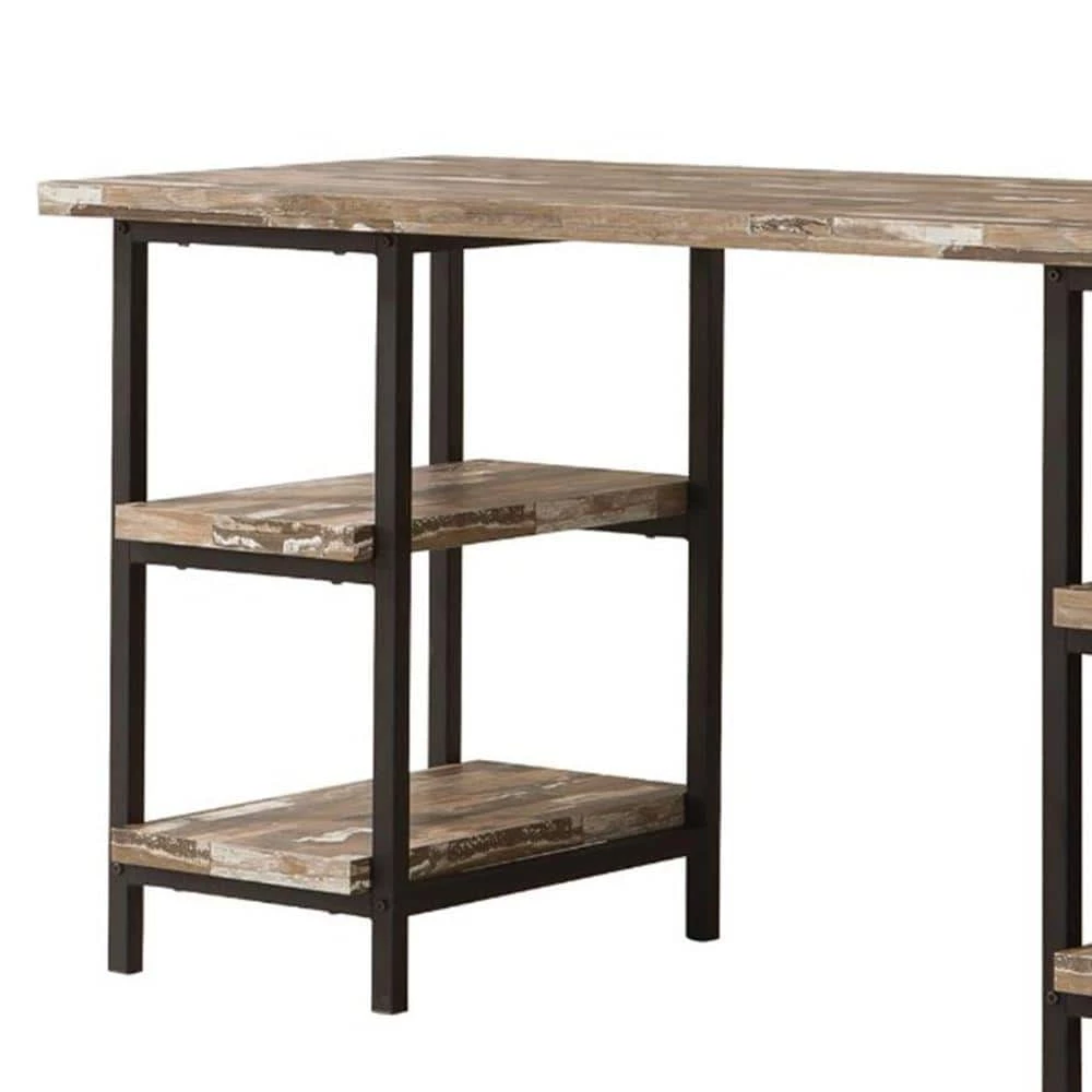 59 in. Rectangular Brown Writing Desks with Open Storage by Benjara 2 59 in. Rectangular Brown Writing Desks with Open Storage by Benjara - Image 2