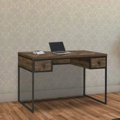 47.25 in. Rectangle Brown 2 Drawers Writing Desk with Herringbone Inlays by Benjara -Cheap Benjara Store brown benjara writing desks bm246098 31 1000