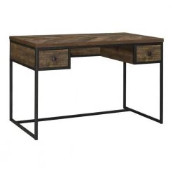 47.25 in. Rectangle Brown 2 Drawers Writing Desk with Herringbone Inlays by Benjara