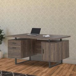 60 in. Rectangular Brown Wood 3 Drawer Office Writing Desk with Floating Top and File Cabinet by Benjara 11 60 in. Rectangular Brown Wood 3 Drawer Office Writing Desk with Floating Top and File Cabinet by Benjara -Cheap Benjara Store brown benjara writing desks bm246101 31 1000