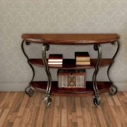 May 48 in. Brown Cherry Standard Half Moon Wood Console Table with Storage by Benjara -Cheap Benjara Store brown cherry benjara console tables bm122961 31 1000