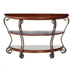 May 48 in. Brown Cherry Standard Half Moon Wood Console Table with Storage by Benjara