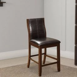 Townsend II Leatherette Brown Parson Chair Counter Height Chair (Set Of 2) by Benjara -Cheap Benjara Store brown cherry benjara dining chairs bm122994 31 1000