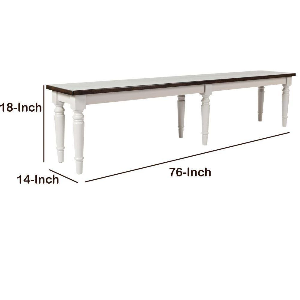 14 in. L x 76 in. W x 18 in. H Dark Brown & Light Gray Wooden Armless Bench with Turned Feet by Benjara 6 14 in. L x 76 in. W x 18 in. H Dark Brown & Light Gray Wooden Armless Bench with Turned Feet by Benjara - Image 6