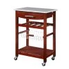 Spacious Gray and Brown Wooden Kitchen Island with Granite Inlaid Top by Benjara