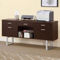 Spacious Cappuccino 5-Drawer Credenza Desk 15.5 in. L x 60 in. W x 30 in. H by Benjara 7 Spacious Cappuccino 5-Drawer Credenza Desk 15.5 in. L x 60 in. W x 30 in. H by Benjara -Cheap Benjara Store cappuccino benjara computer desks bm172240 31 1000