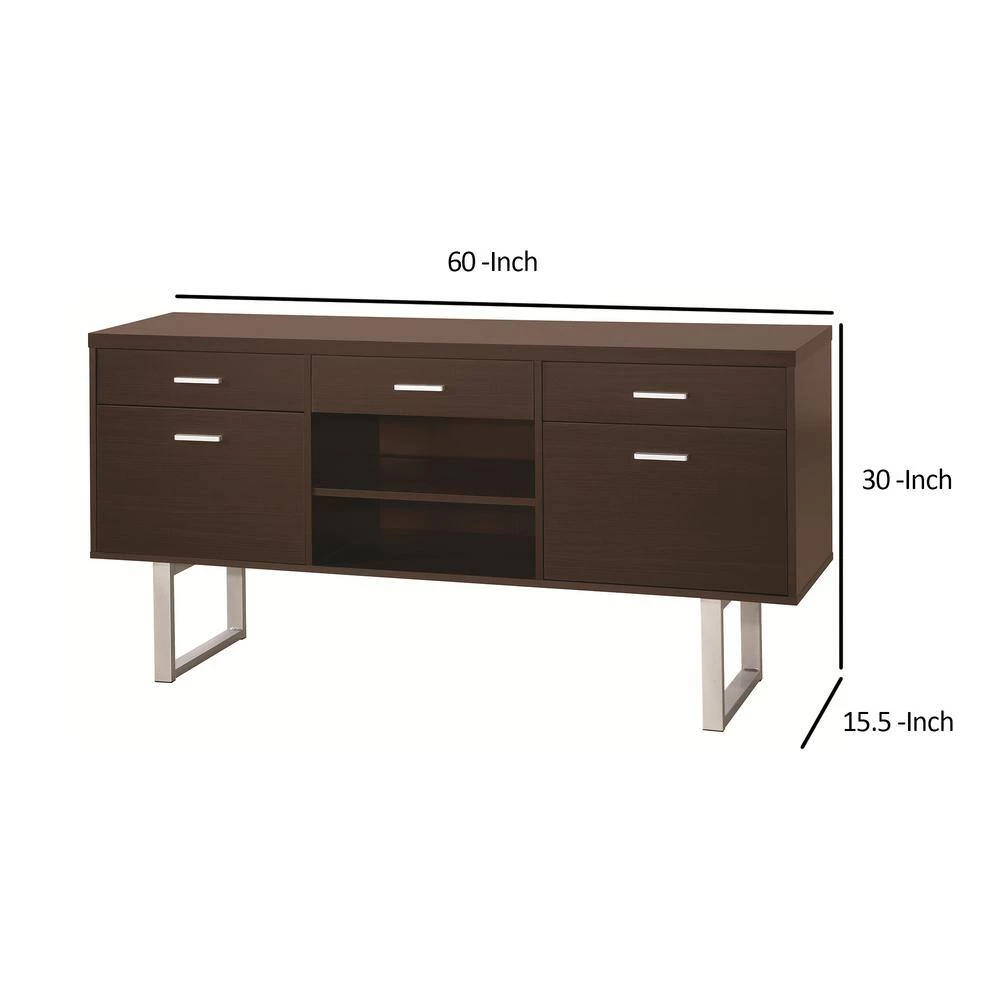 Spacious Cappuccino 5-Drawer Credenza Desk 15.5 in. L x 60 in. W x 30 in. H by Benjara 3 Spacious Cappuccino 5-Drawer Credenza Desk 15.5 in. L x 60 in. W x 30 in. H by Benjara - Image 3