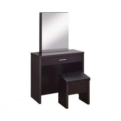 Stylish 2-Piece Brown Vanity Set with Hidden Mirror Storage and Lift Top Stool by Benjara
