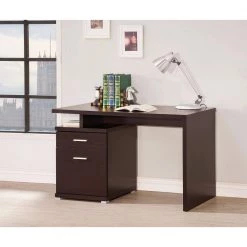 Contemporary 47.25 in. Rectangle Brown Wood 1-Drawer Writing Desk with Cabinet by Benjara -Cheap Benjara Store cappuccino brown benjara writing desks bm156221 31 1000